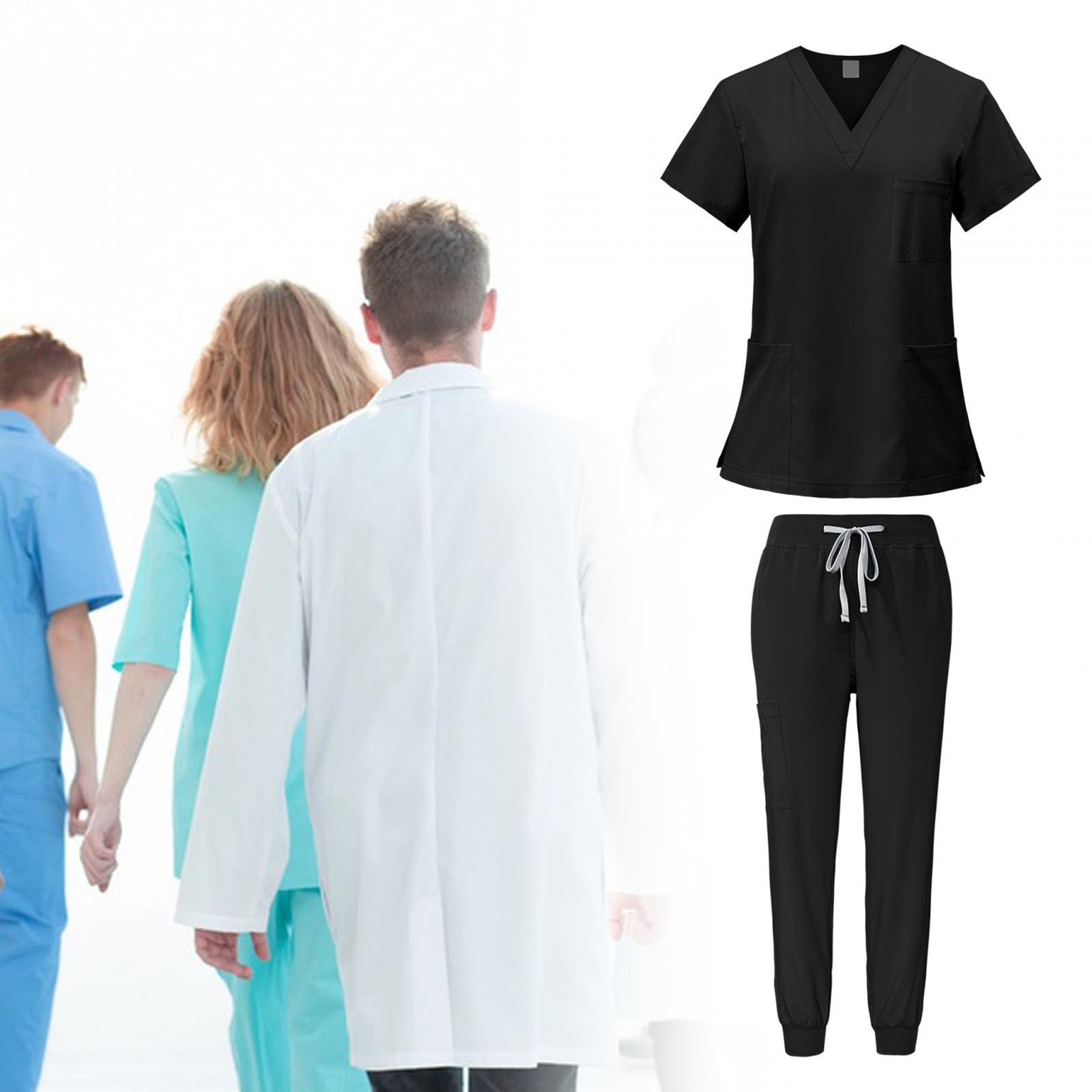 Harilla Medizinische Uniform Damen, Frauen Medizinische Arbeitskleidung Set Waschbar, Krankenschwester Kurzarm Oberteil mit Hose für Krankenpflege, Krankenhaus, Beauty Salon, Klinik und Altenpflege