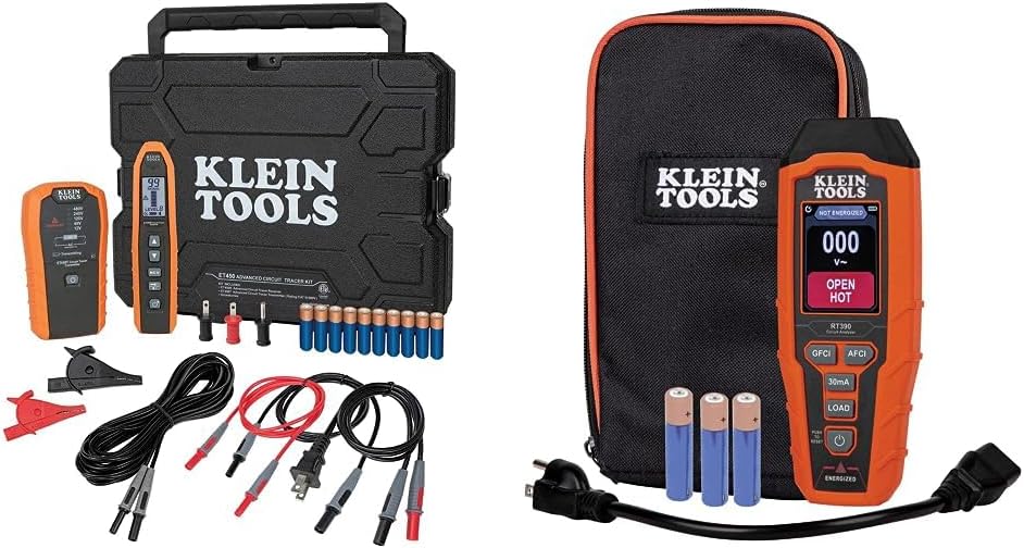 Klein Tools ET450 Advanced Circuit Breaker Finder and Wire Tracer Kit & RT390 Circuit Analyzer with Large LCD, Identifies Wiring Faults, GFCI and AFCI Tester, Voltage Drop, Displays Trip Time, Orange