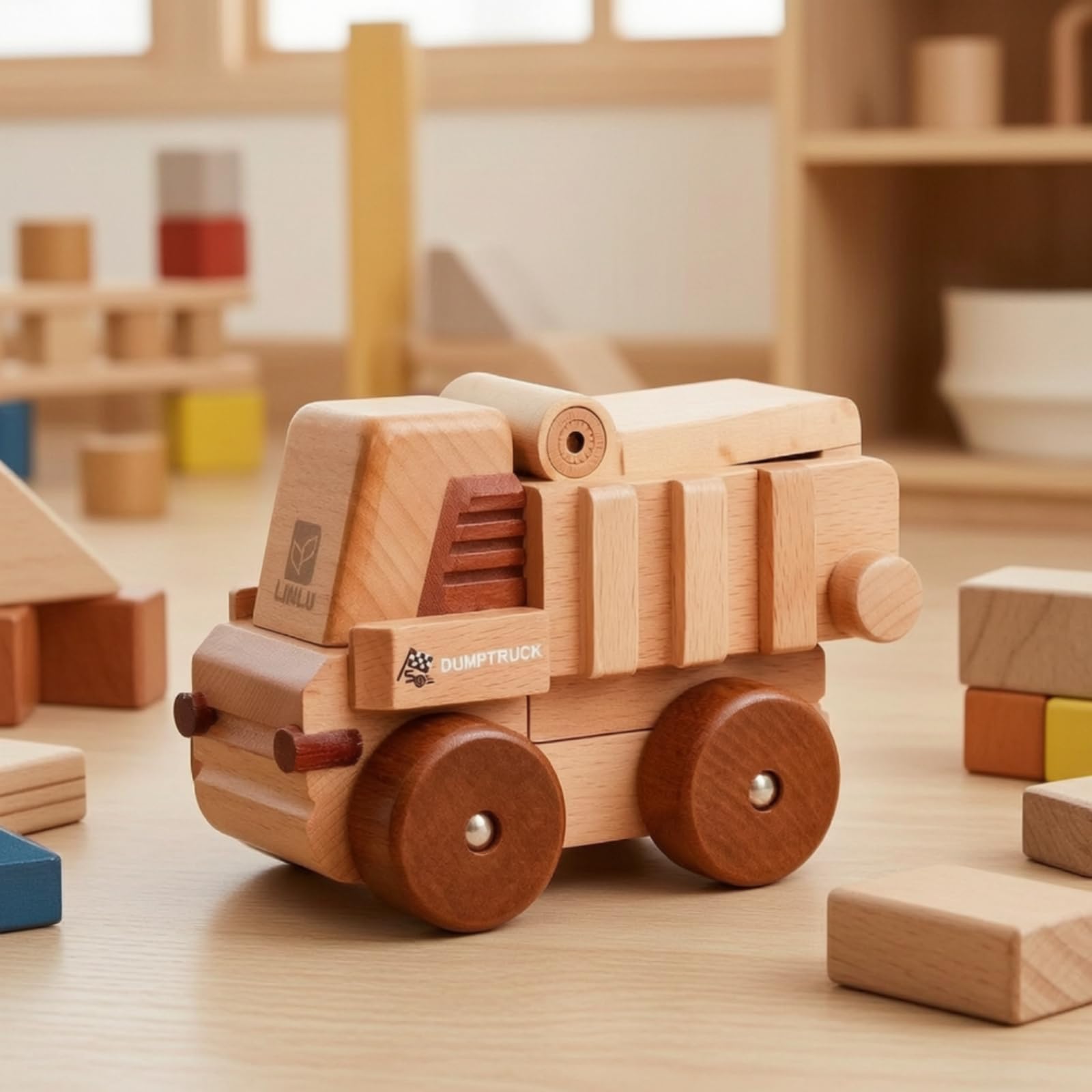 Veicolo in Legno con Ruote Pedagogico, Ambulanza in Legno Massello | Macchinina di Legno, per Asilo Nido, Bambini