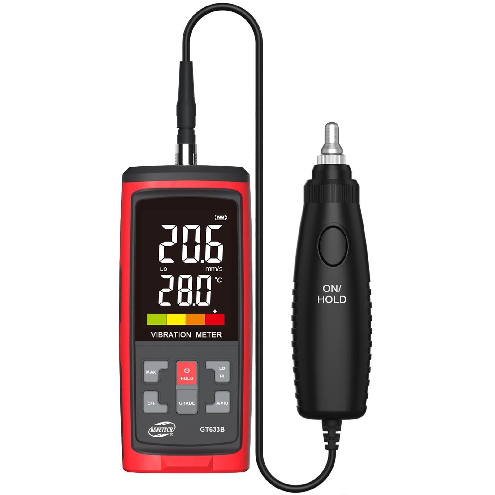 Skyking Digital Vibration Meter, Measurement Analysis Mechanical Equipment Vibration Frequency, Acceleration, Velocity, Displacement, Temperature for Motors, HVAC, Engines, Generator, Pumps