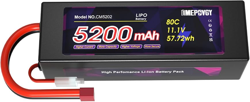 11.1V Lipo Battery 3S 5200mAh 80C Lipos Hard Case with T Connector for RC Car Trucks 1/8 1/10 RC Vehicles