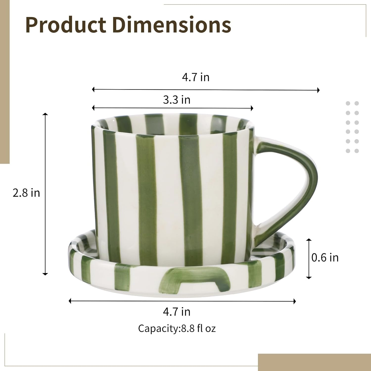 Joyibay 8 Oz Ceramic Coffee Mug, Coffee Mug Espresso Cups With Saucer Ceramic Coffee Mugs Porcelain Coffee Cup With Saucer Hand-Painted Striped Art Cup And Saucer image 4