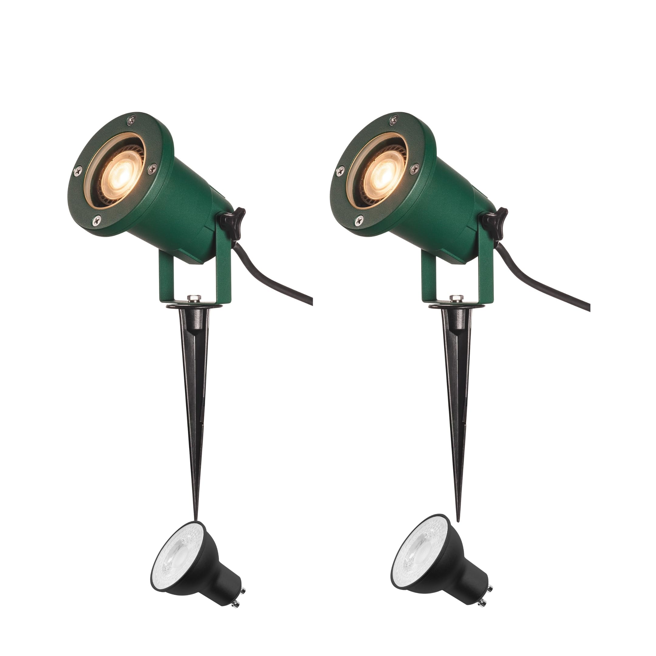 SLV NAUTILUS XL Erdspießleuchte – Außenleuchte für Garten, Terrasse, Wege & Teich | GU10, IP65, 11 W, mit Erdspieß & Stecker | 2er-Set | Grün