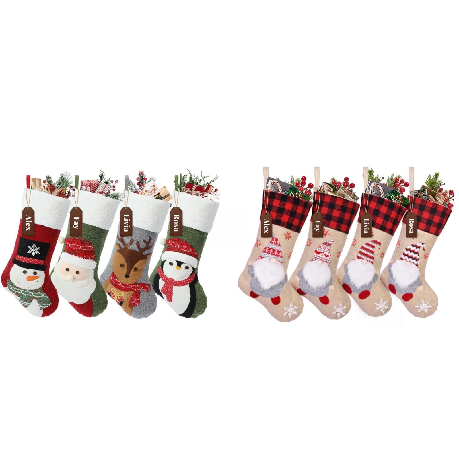 cysincos personalized christmas stockings, 4 pack large kids stocking bags hanging socks for christmas decor decorations