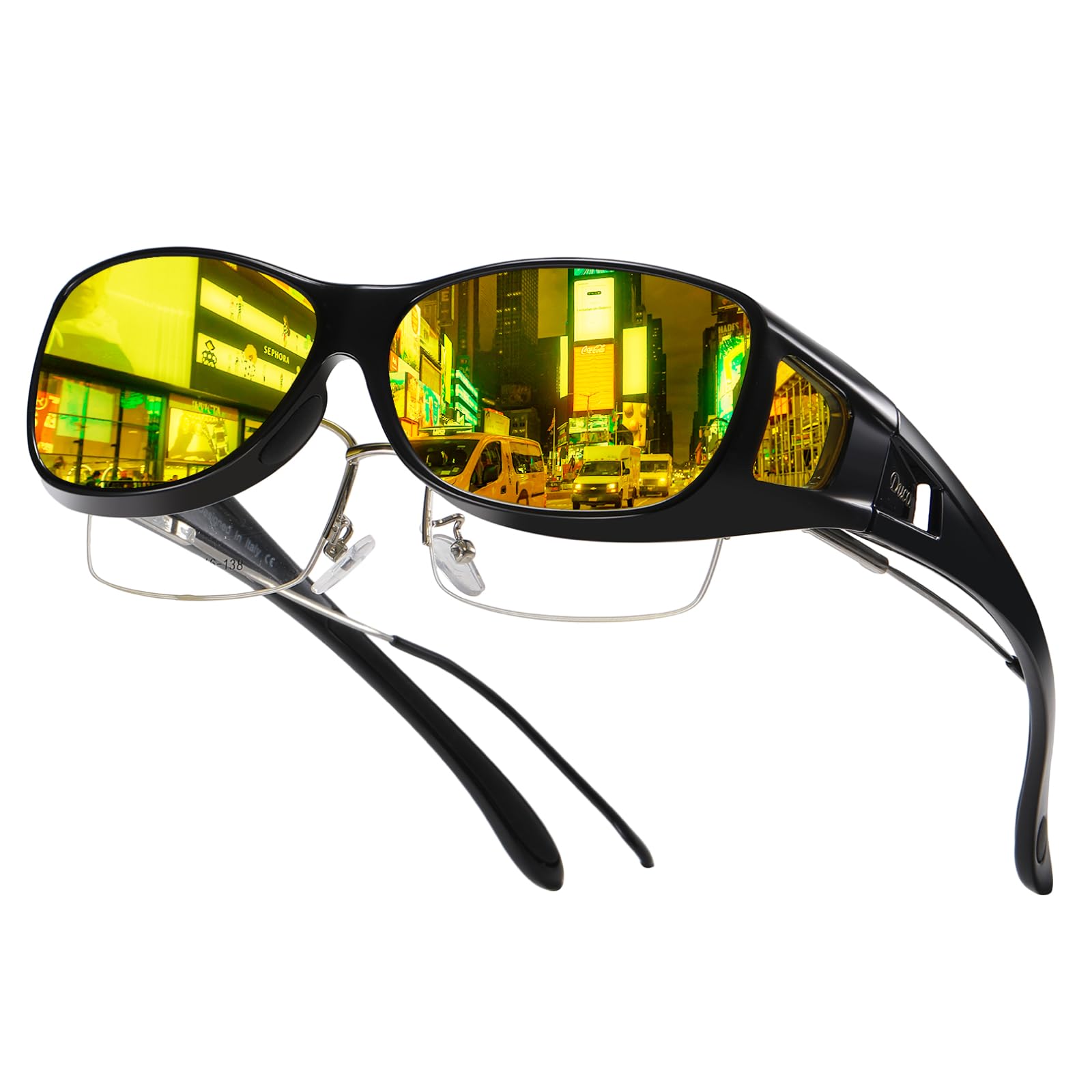 Duco Myopia Night Vision Glasses Wraparound HD Prescription Glasses Night Driving Polarized 8953Y Common Size Black