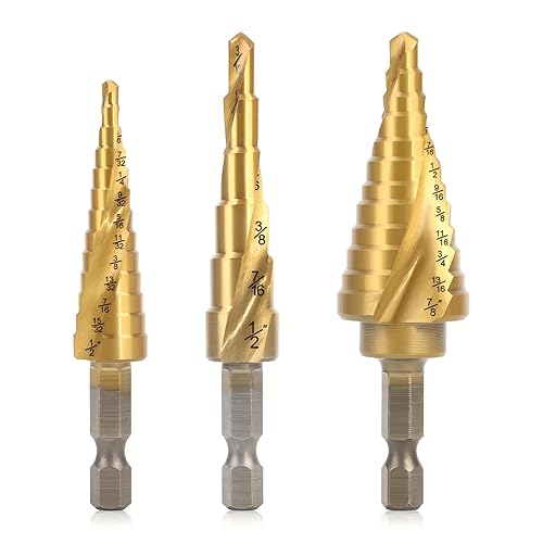 Unibit - Juego de 3 brocas escalonadas, vástago hexagonal de 14 de pulgada, acero de alta velocidad, brocas escalonadas para metal, madera,