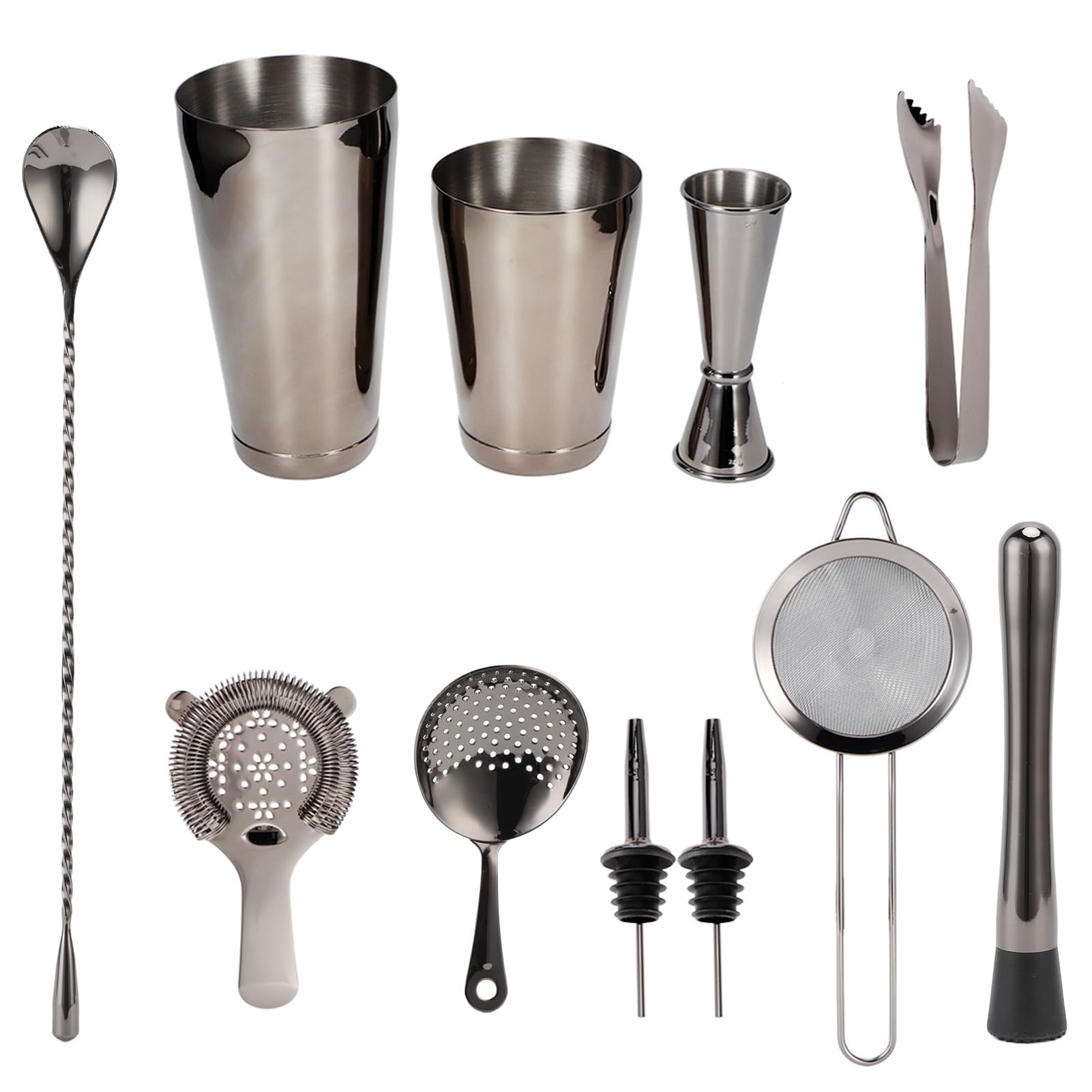 Juego de coctelera de 11 Piezas, Kit de Barman con colador de cóctel, Accesorios de Bar de Acero Inoxidable para Fiesta en casa, Herramientas de Mezcla Profesionales para mojitos (Gris plomizo)