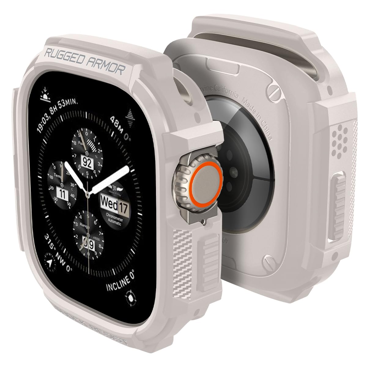 Spigen Apple Watch 49mm Ultra 3/2/1 ile Uyumlu Kılıf Rugged Armor Üst Düzey Koruma Bej Karbon Kapak - ACS07381 (Spigen TR Garantili)