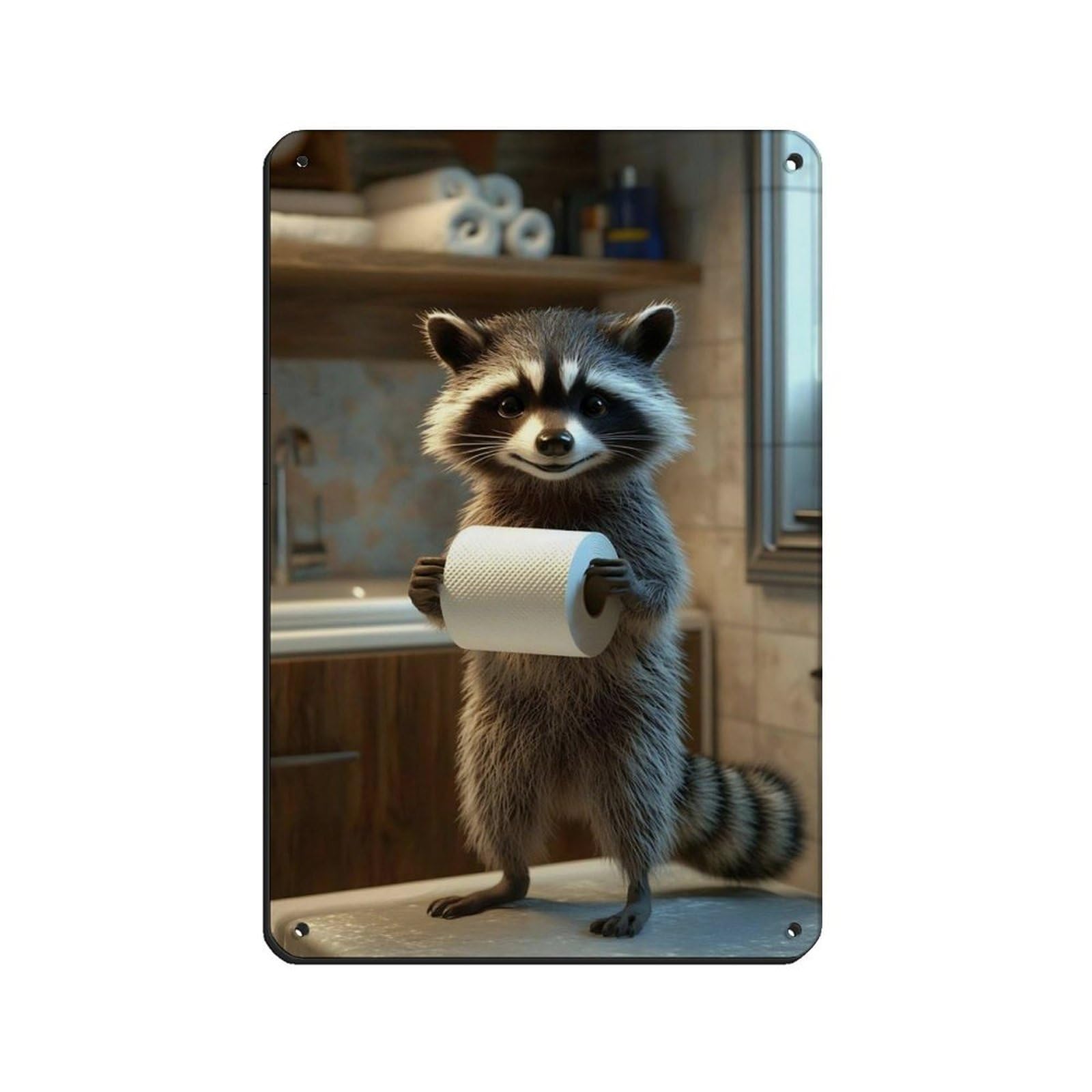 Lxwnze 20L X 30W Cm Cute Raccoon Bathroom,Bathroom Humor Retro Poster Metal Tin Sign Chic Art Retro Iron Painting Bar People Cave Cafe Family Garage Poster Wall Decoration 8X12inch(20X30cm)