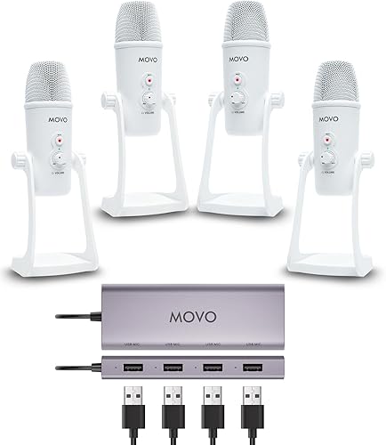 Miniatura 9 de Movo Paquete de equipo de podcast USB para 2 – Interfaz USB con 2 micrófonos de condensador UM700 – Hub alimentado por 4 puertos para transmisión,