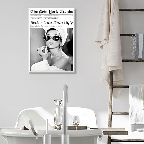 Miniatura 8 de Arte de pared de periódico vintage, impresiones en lienzo en blanco y negro Better Late Than Ugly Funky Feminista Póster Feminista Moderno Preppy