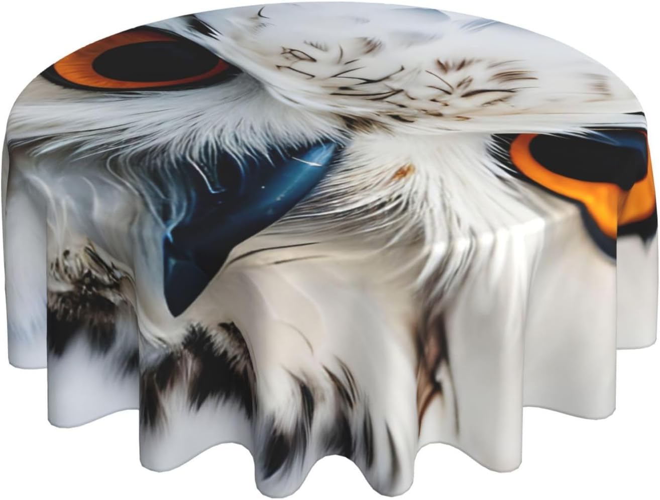 Snowy Owl Eyes Print Wrinkle Free Dining Table Cover for Birthday Party Farmhouse Tablecloths Up to 60 x 60 Inches