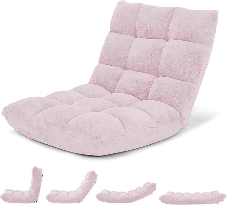 Giantex Floor Chair with Back Support, 14 Adjustable Position, Padded Sleeper Bed, Couch Recliner, Gaming Floor Chairs for Meditation, Adults, Living Room, Gaming Chair Floor, Light Pink OEKO-TEX STANDARD 100