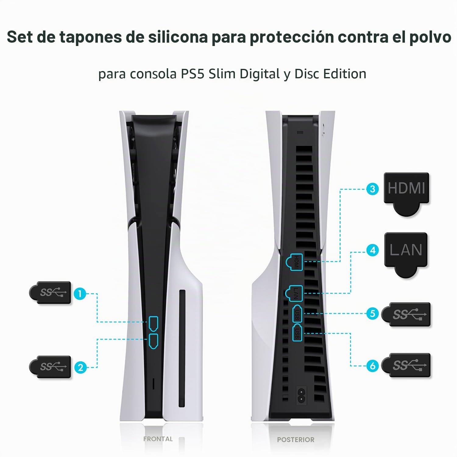 GRAUGEAR Juego de filtros de polvo de alta calidad para PS5 Slim & Pro – Incluye cubierta antipolvo para SSD M.2, cubiertas de silicona y cepillos de limpieza, mejora la longevidad