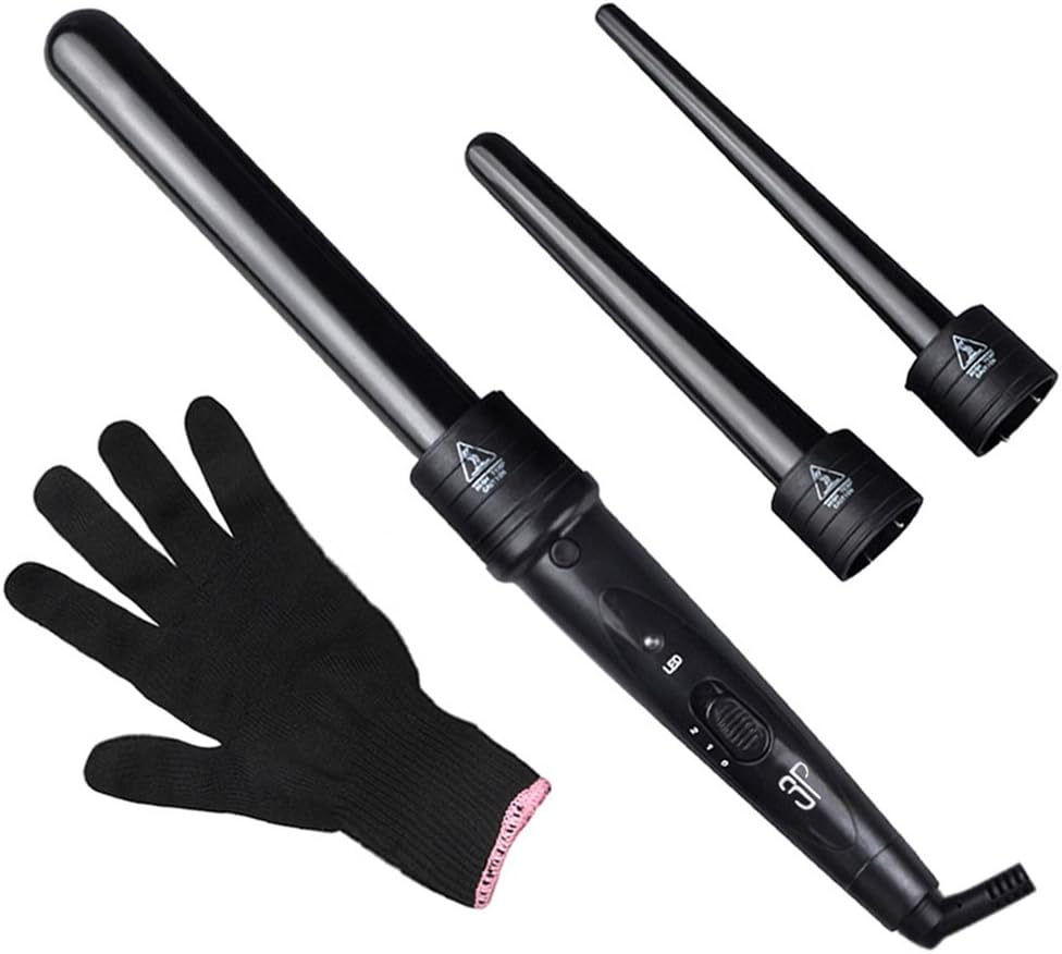 3 in 1 Curling Wand Set with 3 Interchangeable Curling Iron Ceramic Barrels and a Heat Protective Glove