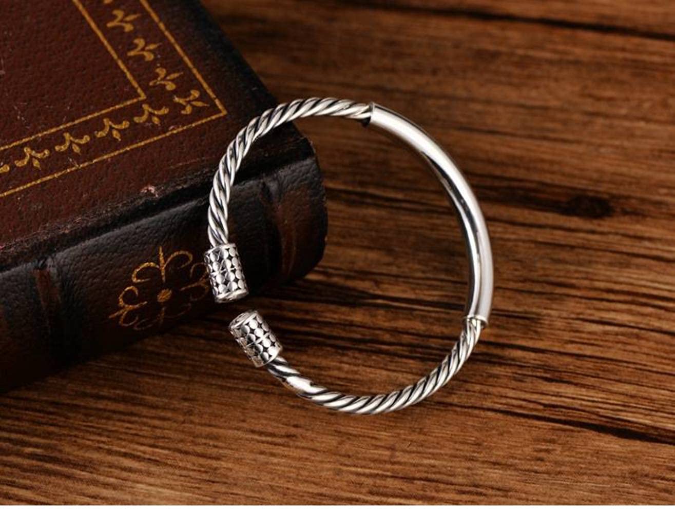 Brazaletes de cadena con brazalete, brazalete de plata, brazalete retro Brazalete de plata esterlina Cuerda de cáñamo trenzada Pulsera abierta retro suave Brazalete de plata esterlina 26g (Color : 26g