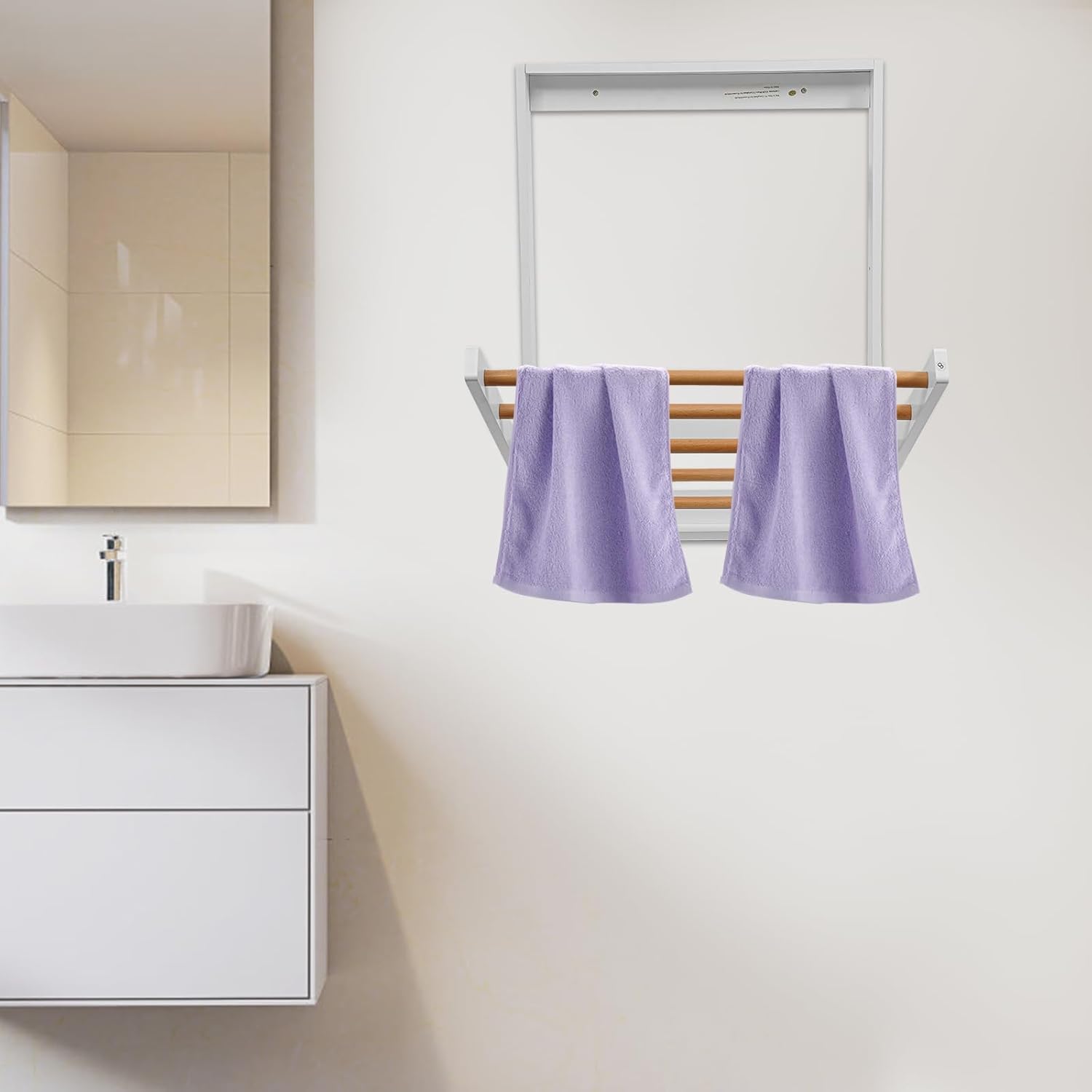 Wall-Mounted Foldable Clothes Drying Rack - Solid Wood Indoor Laundry Organizer for Bathroom/Balcony/Apartment | Space-Saving Garment Rack,11.02 lbs Capacity