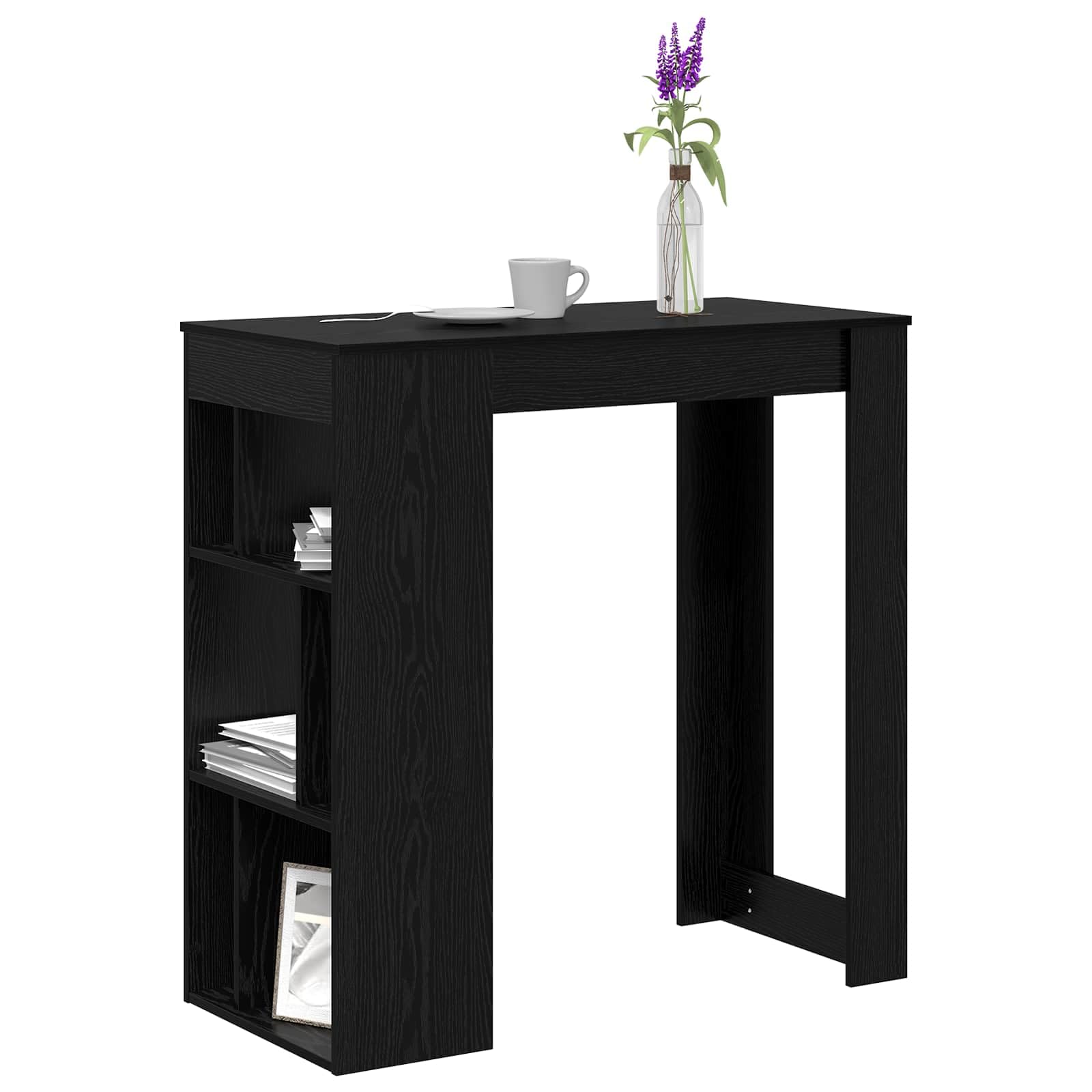 Stolik barowy o wyglądzie dębu, materiał drewnopochodny, 102 x 50 x 103,5 cm, prostokątny, z 3 półkami, do jadalni, kuchni, dla gości, posiłku, zajmuje mało miejsca