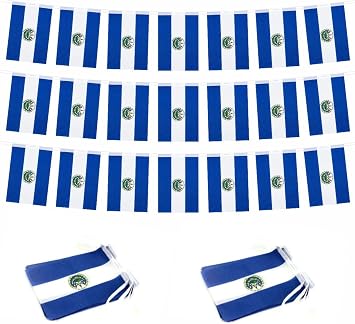 2 Packs El Salvador Flag Banner String - Salvadoran Small Mini Bunting Banner for Indoor & Outdoor Decorations 60 feet long&60 flags