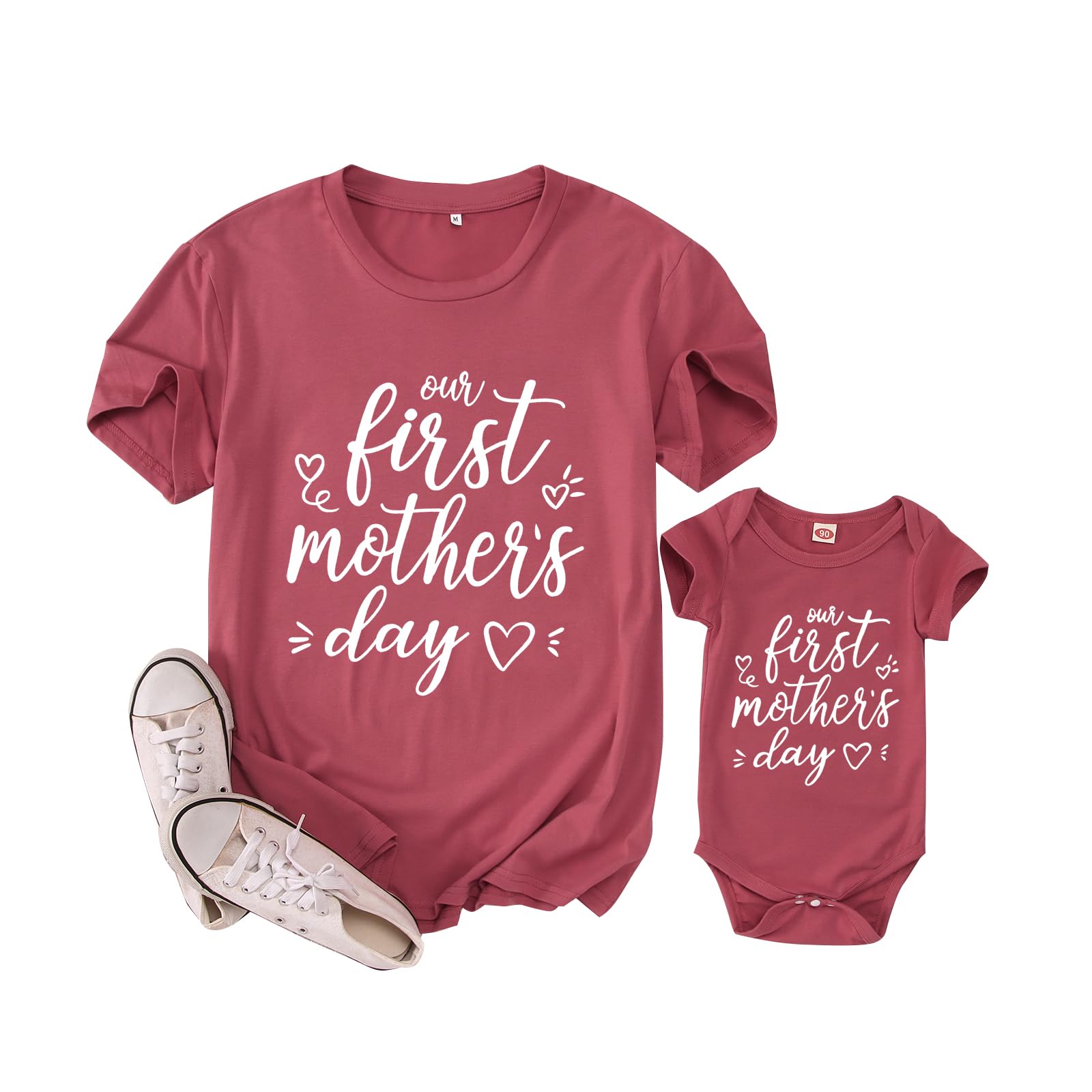 CM C&M WODRO Our First Mothers Day Matching Shirt Bodysuit Gift for New Mom Newborn Baby Boy Girl Romper Mommy and Me Outfit (A-Mama Dark Pink, 2XL)