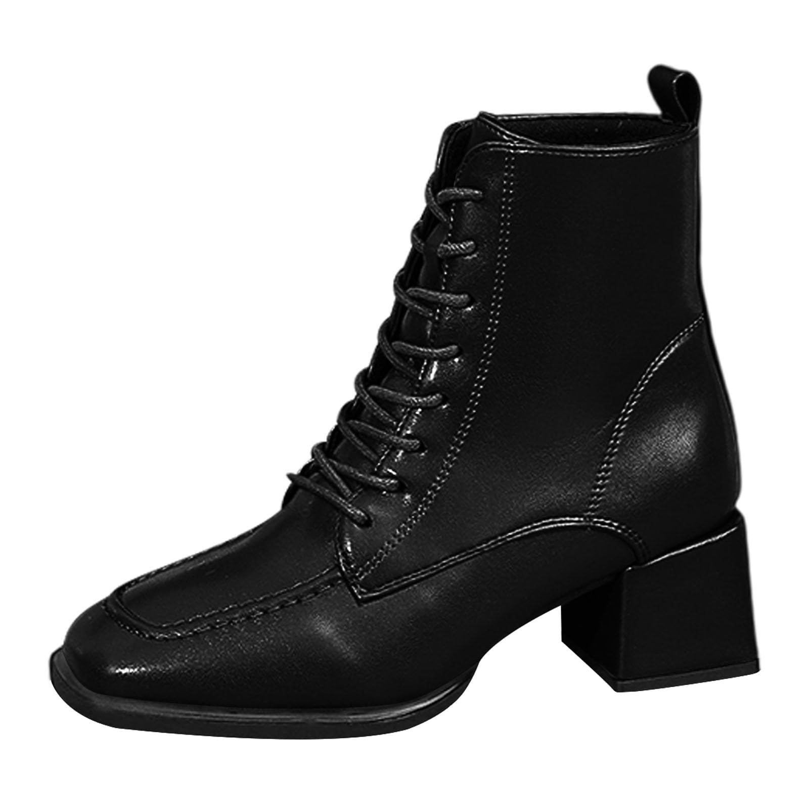 Ankle Boots for Women Leather Lace-Up Zipper Combat Boots Square Toe Block Heel Booties Outdoor Hiking Walking Shoes