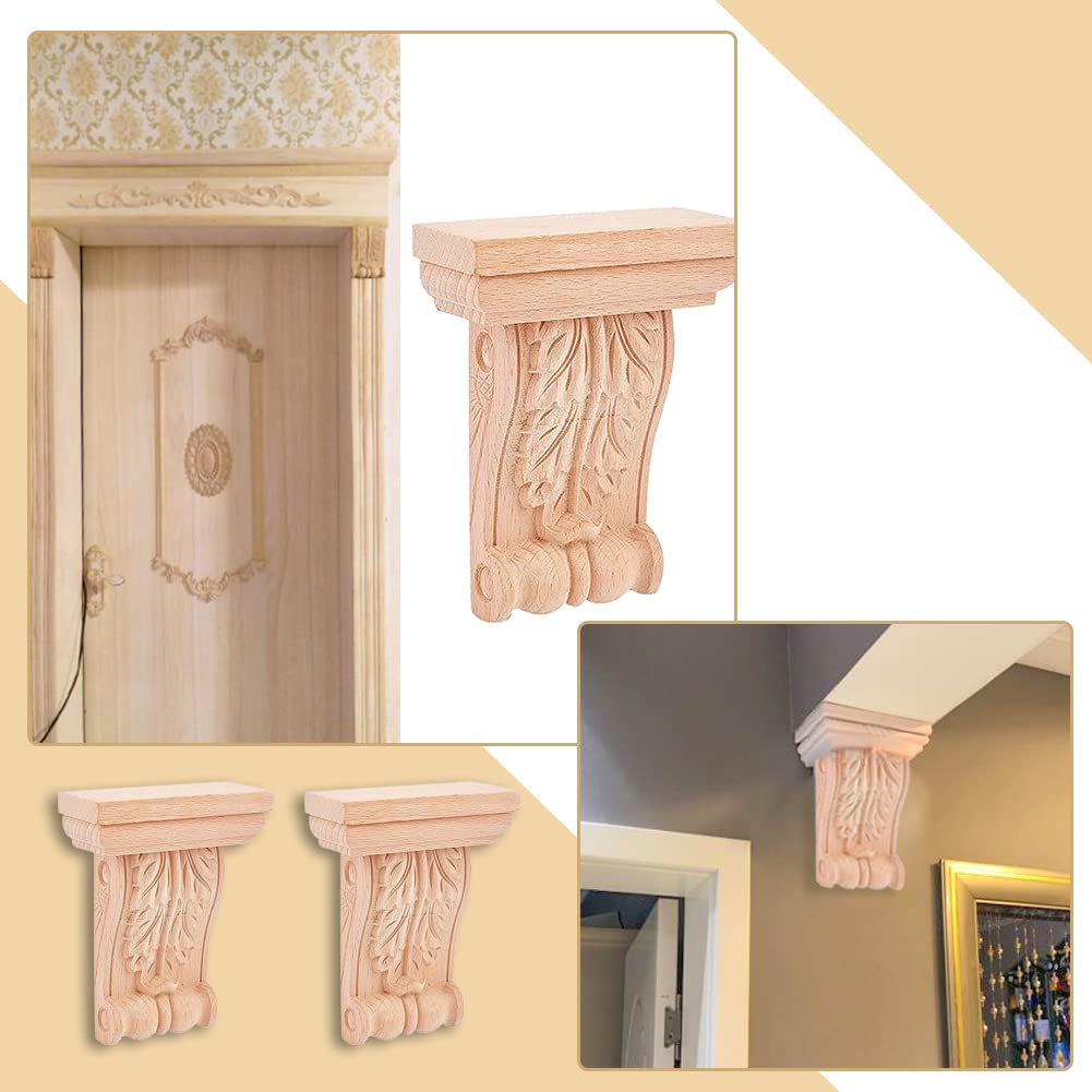 SUPERFINDINGS 2 Jegos Molduras Madera Calcomanía Parche de Madera Tallada para Muebles Marcos de Puertas y Decoraciones de Puertas de Armarios Apliques Tallada Esquina Onlay Muebles Sin Pintar