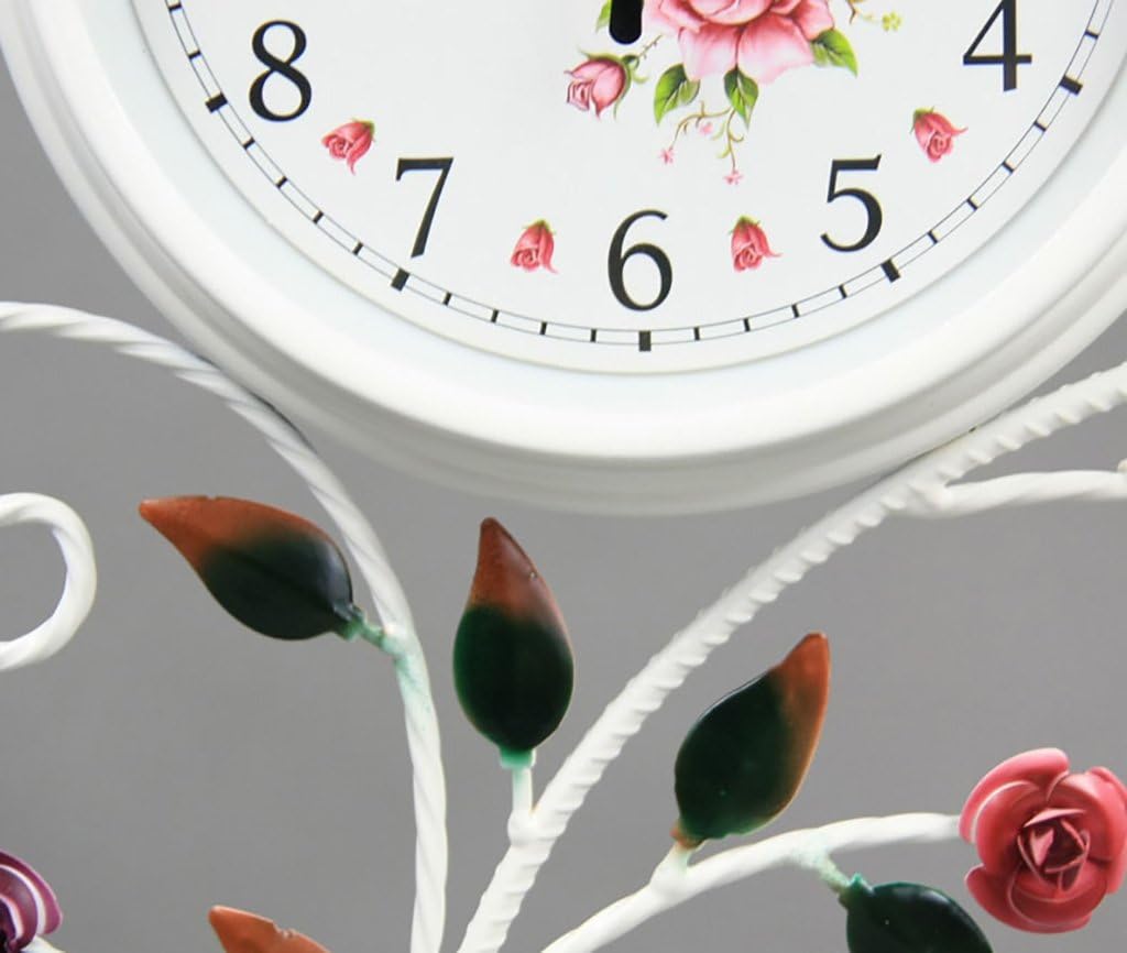 Retro Mantel/Mantle Rhythm Quartz Clock Iron Living Room Desk Shelf Clocks Decoration (Color : White)