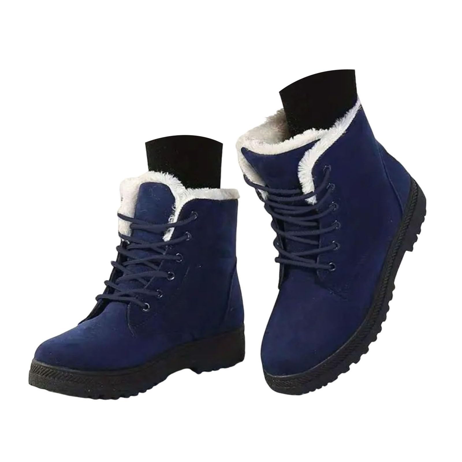 ZSpzx Womens Winter Ankle Boots Platforms Suede Lace up Combat Booties Furry Lining Wide Width Chunky Block Heels