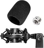 Vista 5 de AT2020 Microphone Shock Mount with Pop Filter, [Custom Built for audio technica Mic] Anti-Vibration Suspension Shockmount Holder Clip Compatible