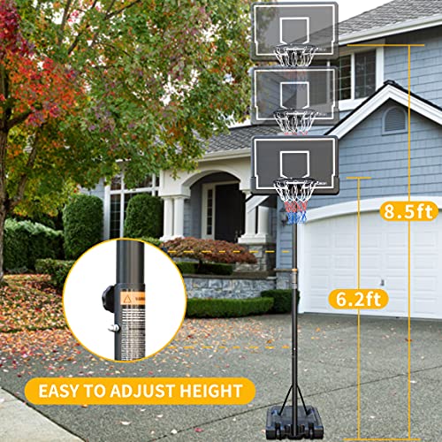 Rakon Portable Basketball Hoop & Goal Basketball System Stand Height Adjustable 6.2Ft -8.5Ft With 35.4In Backboard & Wheels For Youth Teenagers Outdoor Indoor Basketball Goal Game Play #TOP2