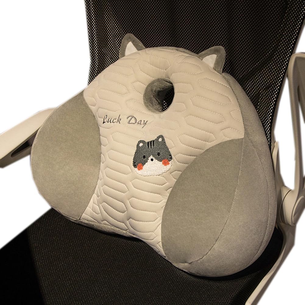 Tingting's Dream Office Lumbar Back Cushion Sedentary Sitting Back Lumbar Support Pillows Face Down Rest Pillow Reading Waist Cushions (Gray cat, 50×40CM/19.7"×15.7")