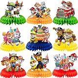 9 Piece Cartoon Puppy Patrol Theme Honeycomb Centerpiece, Dog Patrol Theme Birthday Decorations incl