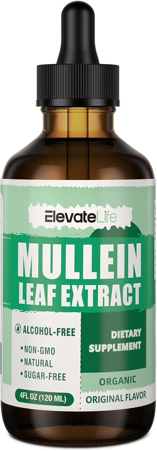 Mullein Drops for Lungs - Lung Cleanse & Detox - Vegan Mullein Leaf Extract Liquid Tincture, Support for Respiratory, Immune, Digestive System, Natural Herbal Supplement, Non-GMO,4 FL OZ ( BB: 03/2026)