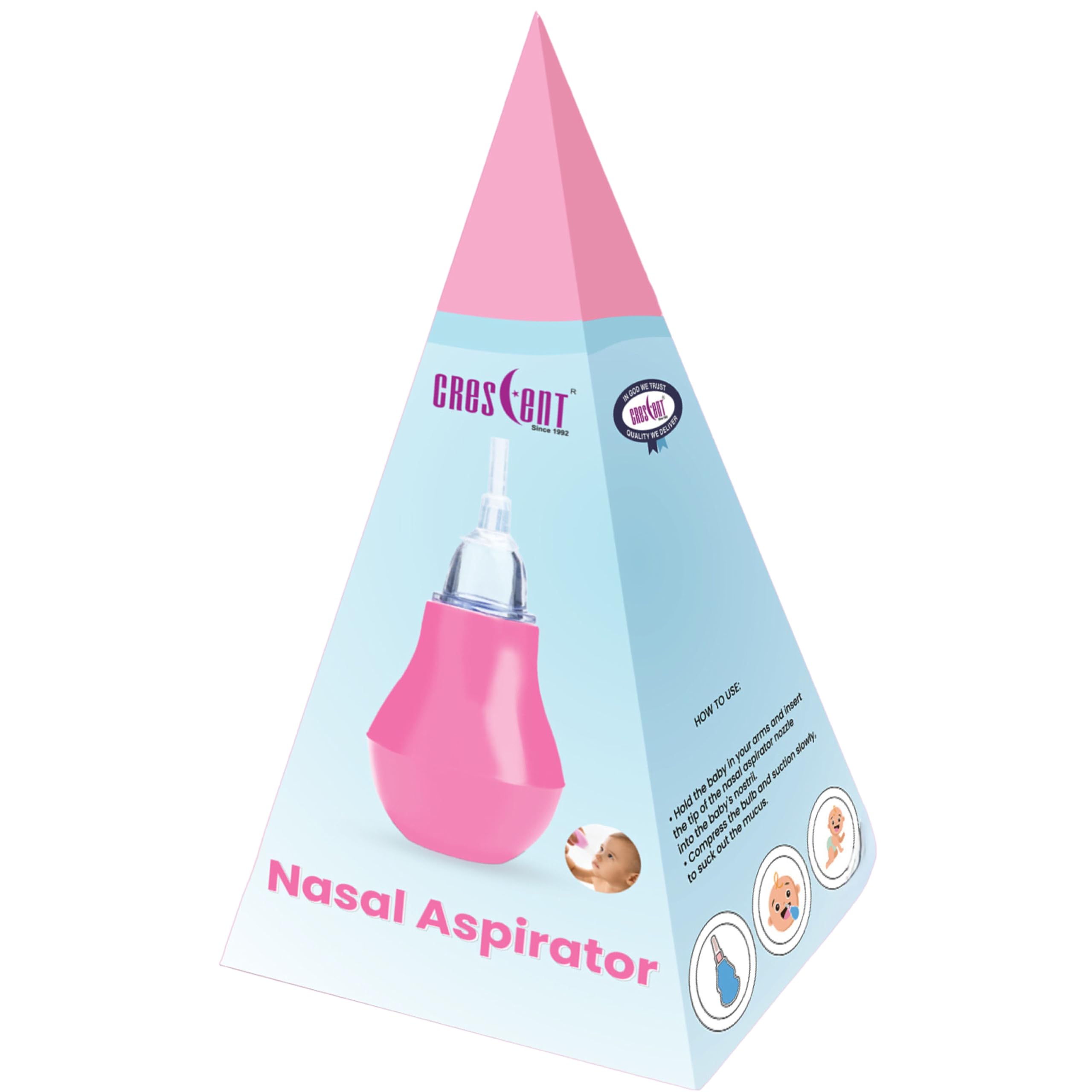 Crescent Nasal Aspirator | BPA Free Nasal Aspirator for Baby Newborn | Soft Nozzle Baby Nose Cleaner | Easy to Clean Mucus Sucker for Baby Nose | Compact Baby Nasal Aspirator Mucus Sucker, 0+ Month Baby, Baby Pink-image-10