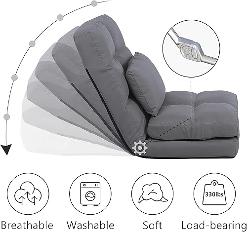 Miniatura 7 de FLOGUOR Chaise Lounge para interiores, silla de piso de 14 posiciones con almohada acolchada para adultos y niños, silla plegable para sala de