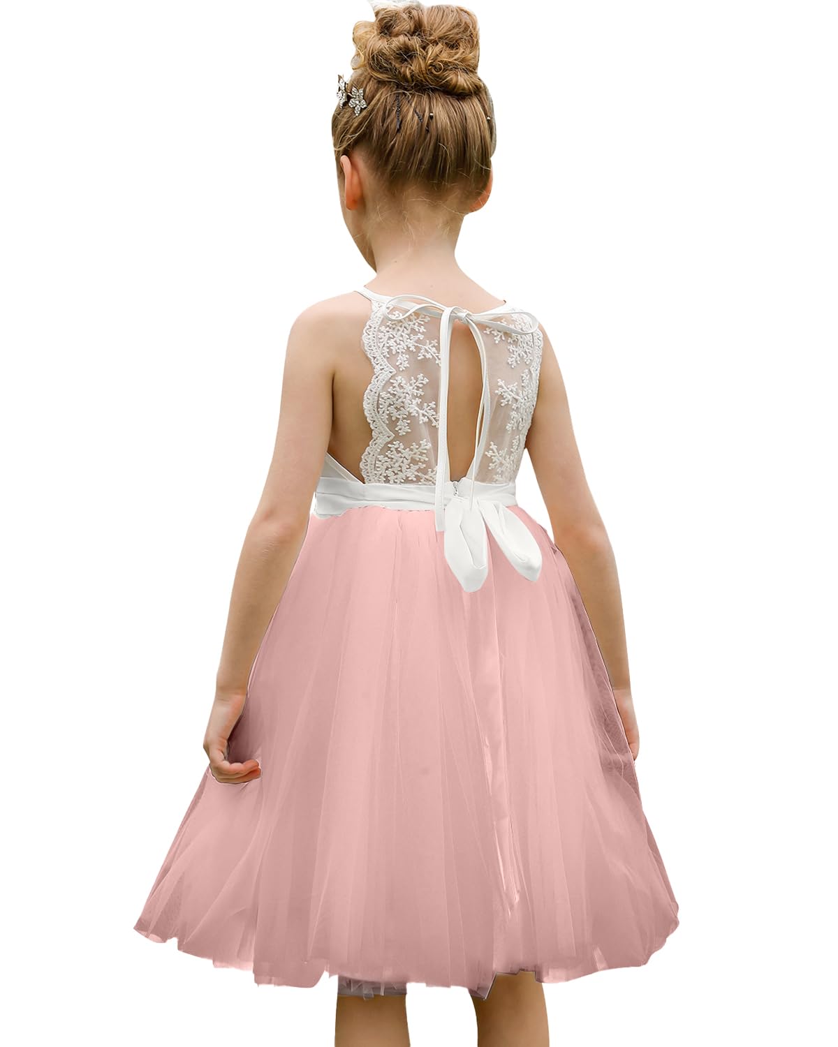 Abaowedding Lace Back Flower Girl Dress Kids Summer Wedding Birthday Hoilday Tea Party Dress