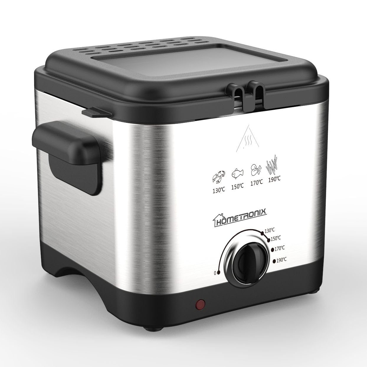 Hometronix Compact 1.5L Deep Fryer, Chip Pan Fat Fryer - 1000W with Adjustable Thermostat (70ºC-190ºC), Cool-Zone Tech, Stainless Steel, Easy Clean Viewing Window