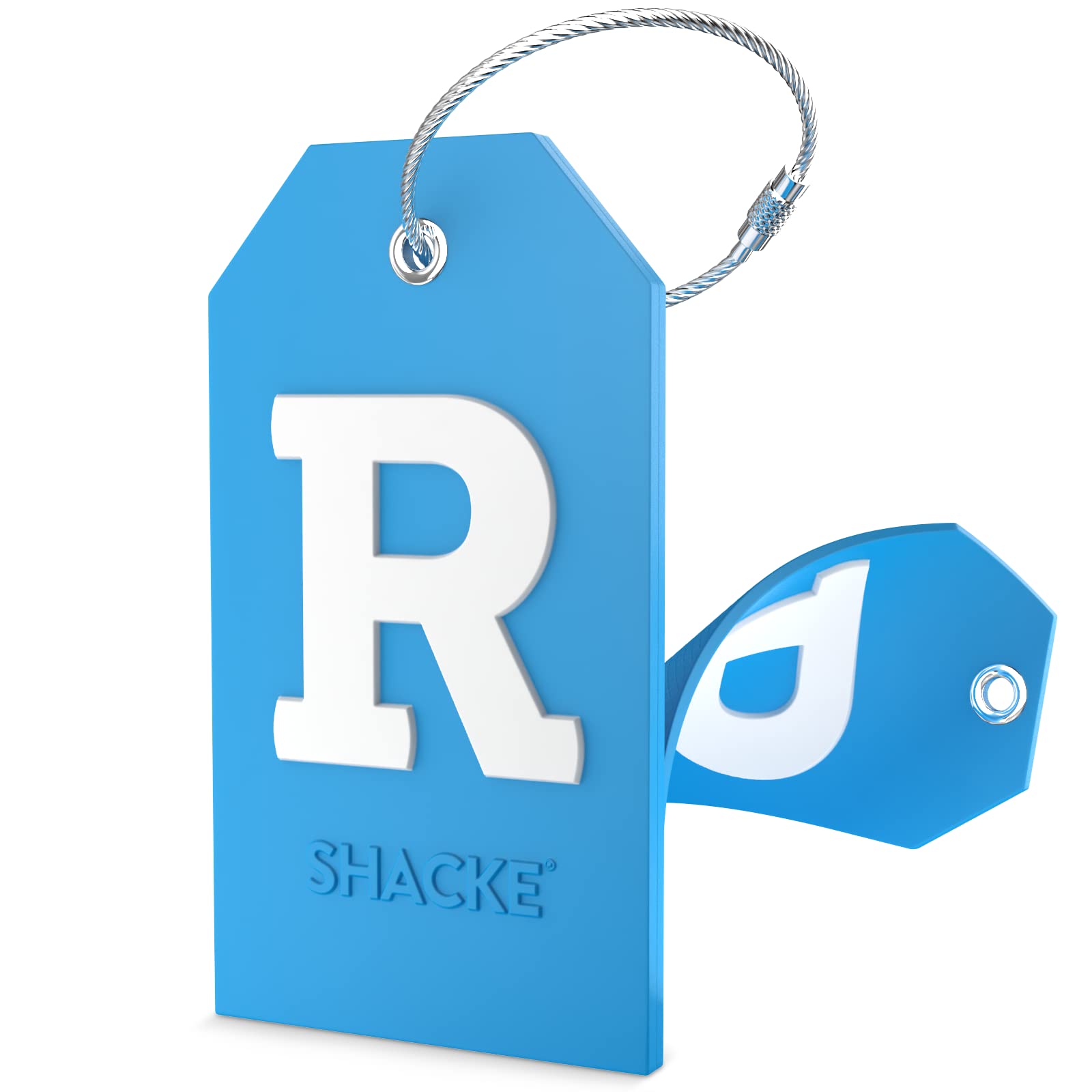 Shacke Initial Luggage Tag with Full Privacy Cover and Stainless Steel Loop - Aqua Teal (Letter R)