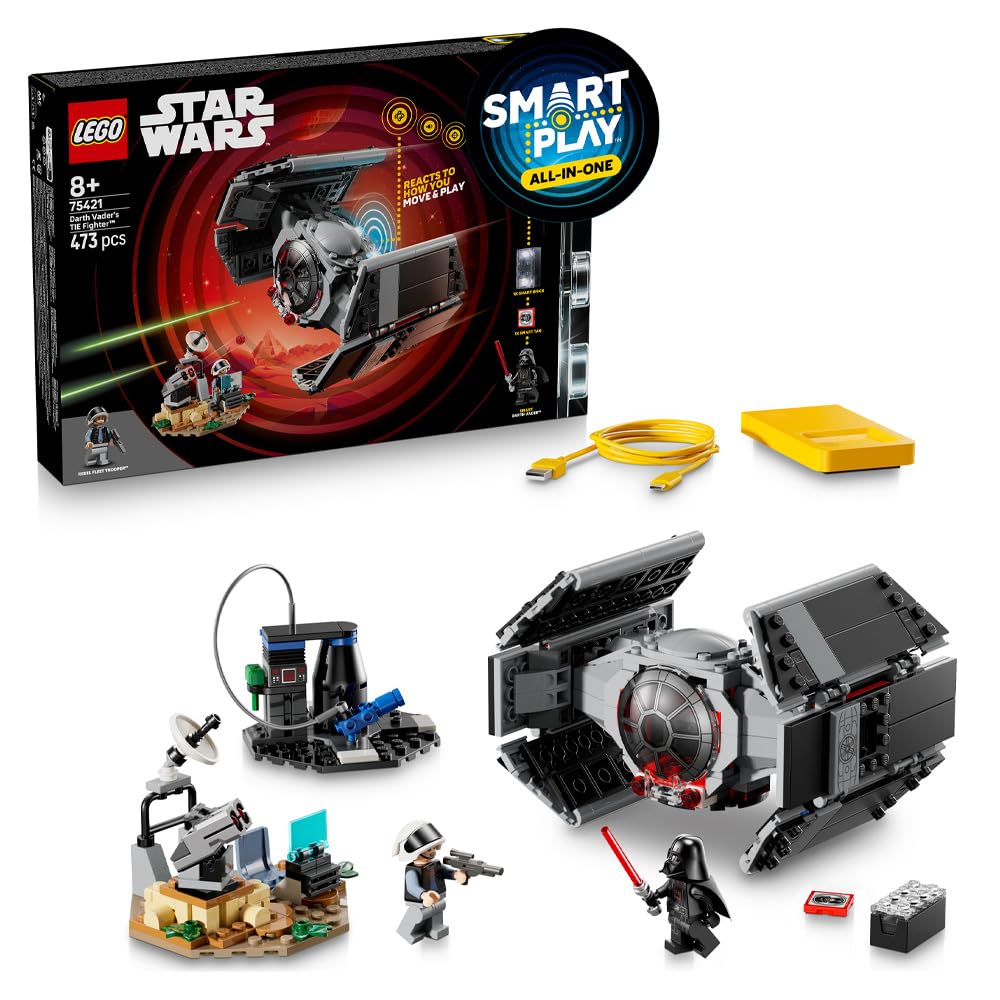 LEGO Star Wars 75421 Smart Play: Darth Vaders TIE Fighter, set interattivo all-in-1 con Smart Brick, giorno, minifigure e caricatore, regalo per ragazzi, ragazze a partire dagli 8 anni e adulti fan