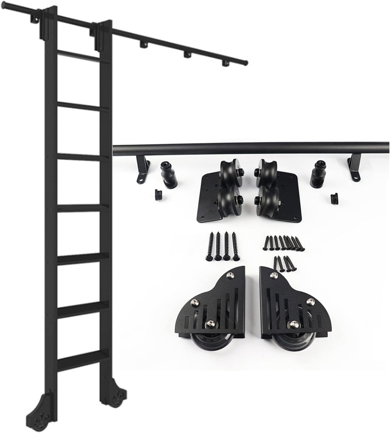 DFGHNBVC Library Ladder Hardware Kit - Heavy Duty Rolling Ladder For Closet Set - Sliding Barn Door Hardware Kit Mobile Ladder Tracks For Loft With Track Roller,20Ft/600Cm Track Kit