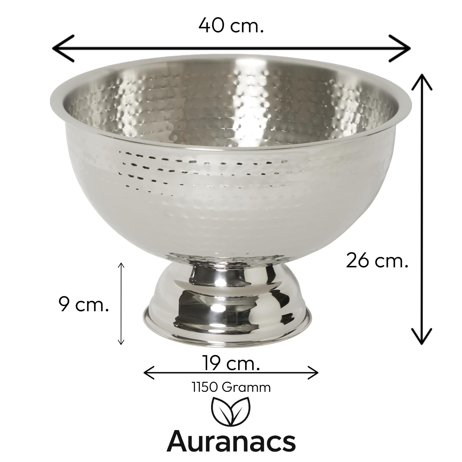 Bourgogne | Champagnerschale aus Edelstahl | Spiegelpoliert & Hammerschlag | Großer Sektkühler Ø 40cm | Weinkühler mit tiefem Standfuß | Elegantes Design für Partys & Events