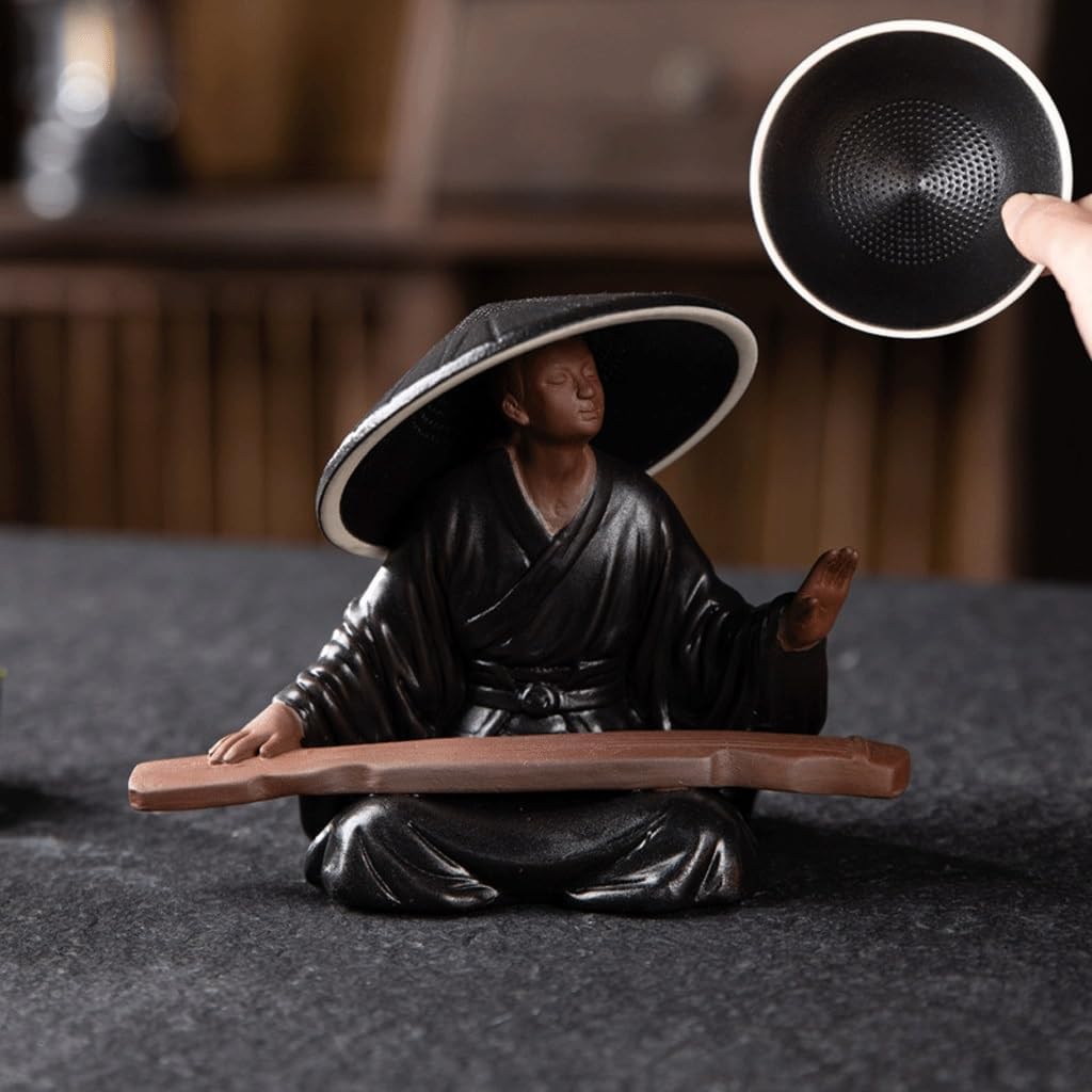 Tea Pets Purple Sand Tea Pet, Bamboo Hat, Creative Tea Strainer, Tea Filter, Zen Kung Fu Tea Set Accessories, Tea Drain Ornaments Figurines(A)