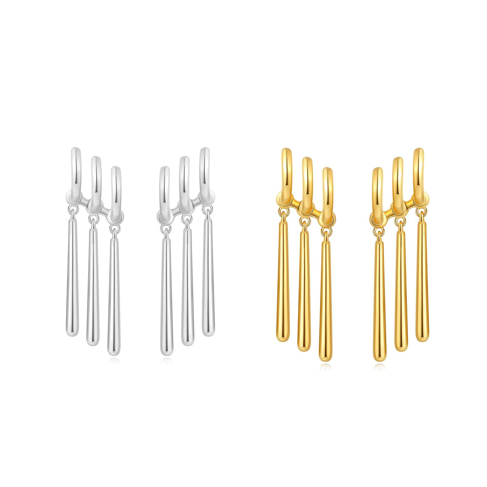Zoro Earrings for Women Men - Gold Chunky Bar Drop Earrings - One Piece Cosplay Silver Cuff Dangle Statement Jewelry