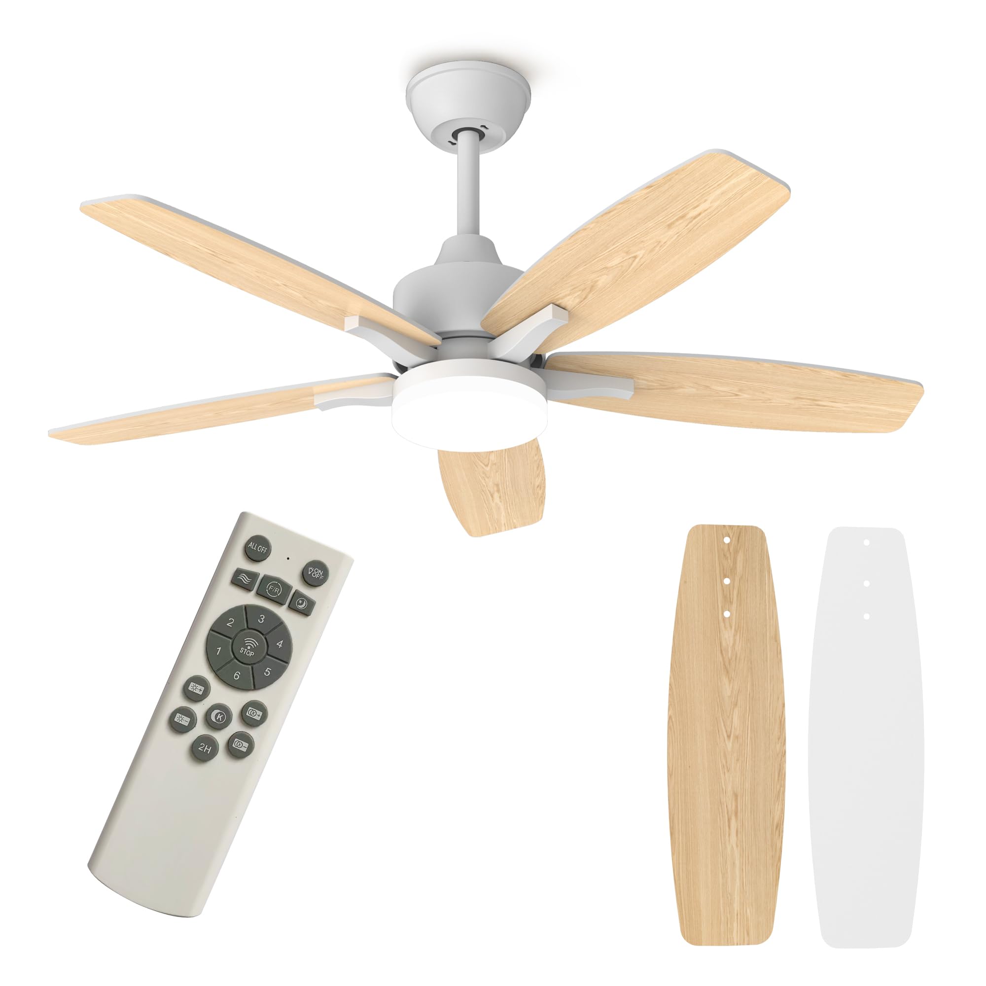 Ventilateur de Plafond avec Lumière et Telecommande, 106cm LED Lampe Ventilateur Plafond Dimmable Lampe Intégrée, 6 Vitesses, Silencieux Pales Effet Bois