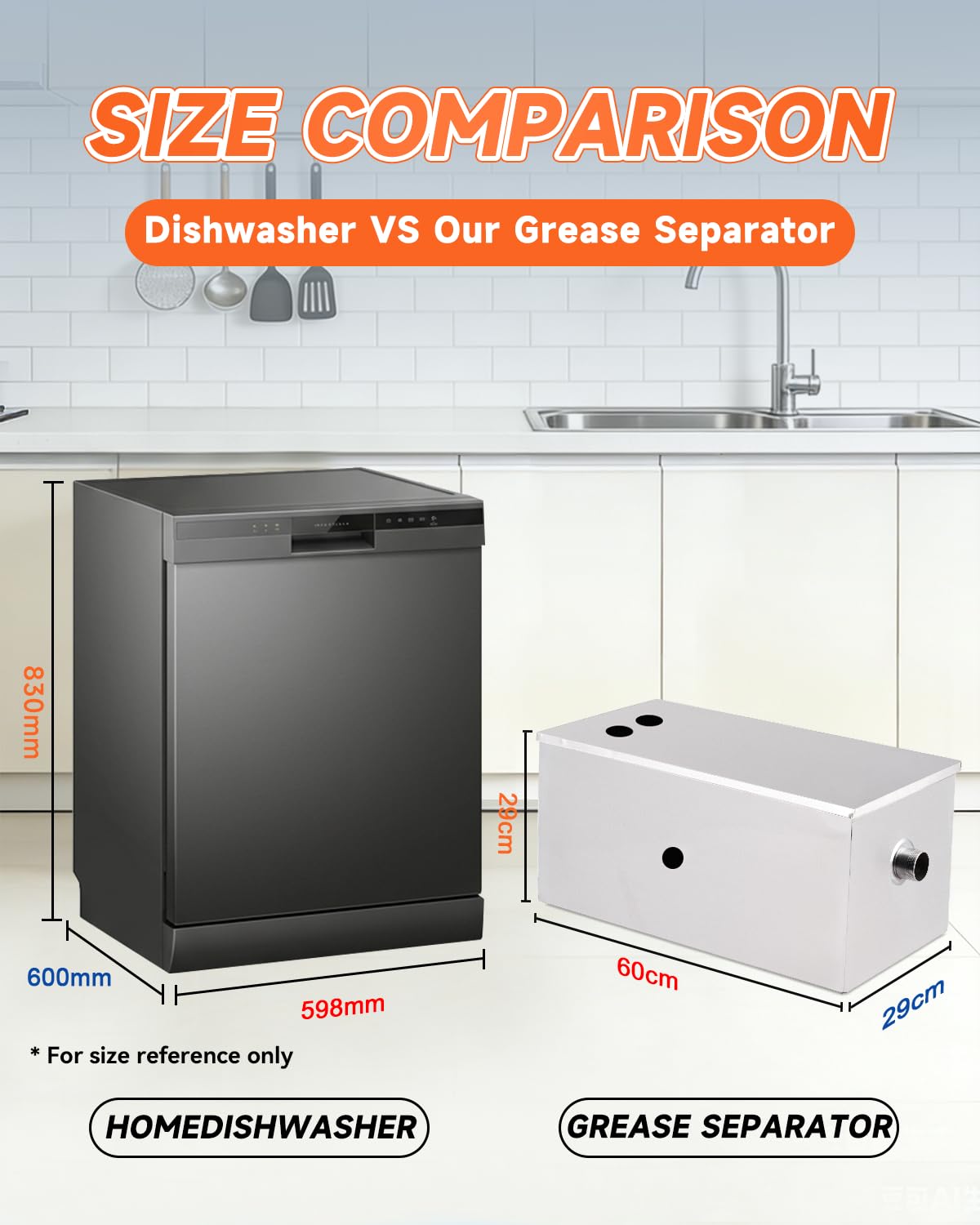 YUCHENGTECH Bac à Graisse Sous Evier Inox 50L 60x29x29cm | Capacité 50L, Acier Inoxydable, Installation Sous évier, Usage Restaurant/Cuisine, Séparation Graisse