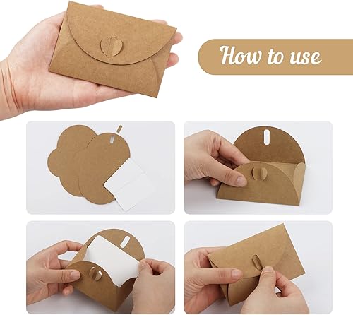 Miniatura 3 de ABSOFINE 25 sobres pequeños con cierre de corazón, mini sobres de papel kraft lindos soportes para tarjetas de regalo, sobres pequeños con tarjetas