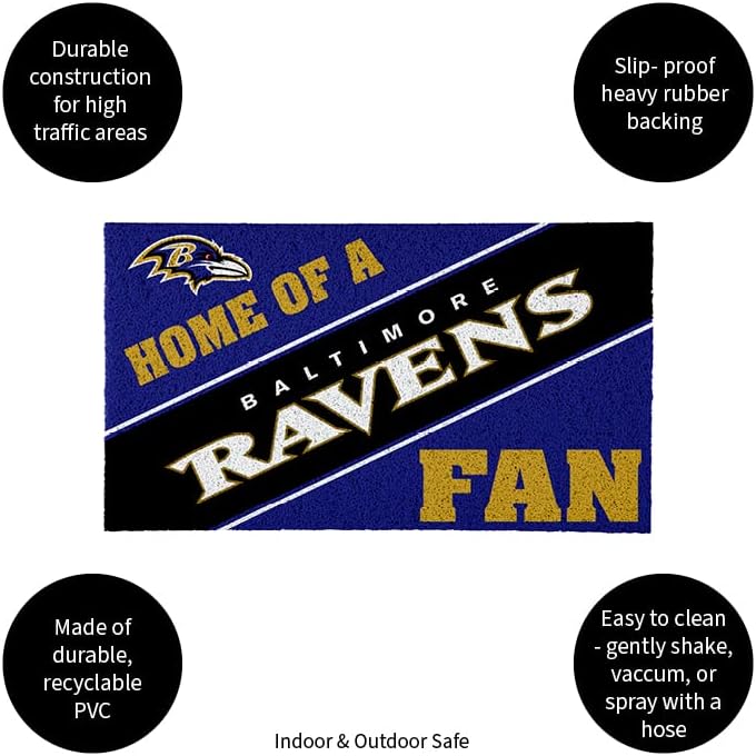 Team Sports America Baltimore Ravens, Officially Licensed Door Mat 28 x 16 Inches Indoor Outdoor Sports Fan Rug