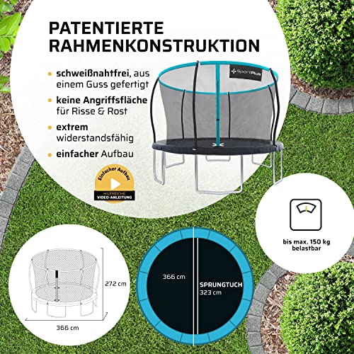 SportPlus Gartentrampolin 305 & 366 cm, TÜV SÜD geprüfte Sicherheit, mit Außenstangen, Innennetz & Randabdeckung… – Bild 5
