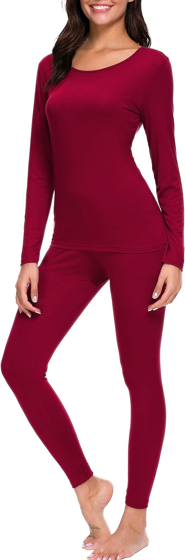Women's Ultra Soft Thermal Underwear Sets Long Johns Underlayer 2 Piece Pj Set (Wine Red, Large)