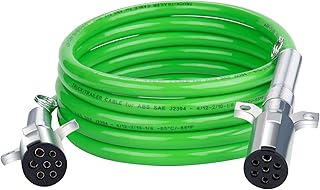 CheeMuii 7 Way Trailer Cord 15 FT ABS Electrical Power Cord Heavy Duty Green Straight Power Wire Cable for Semi Trucks Trailers Tractors